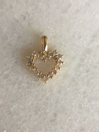 Vintage Tiny 14k Diamond Solid Yellow Gold 585 Heart Pendant Charm Plumb