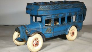 Arcade Cast Iron Double Decker Bus W/ Driver - Blue Version - 8 " Long