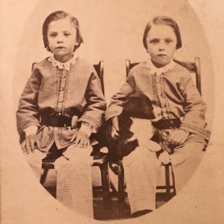 Cdv Civil War Era Two Seated Children Dressed Alike With Puppy Dog Pittsfield Ma
