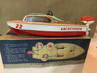 Vintage Line Mar Toys Cabin Cruiser With Outboard Motor.  Box,