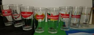 Budweiser Roadshow Retro Vintage Collector Pint Glass Set Of 8 Libby Glassware