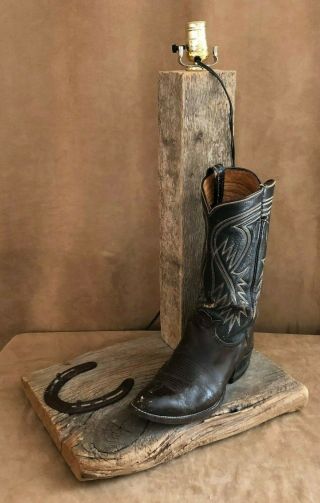 Real Leather Cowboy Boot Lamp Horse Shoe Wooden Handmade Vintage Western Decor
