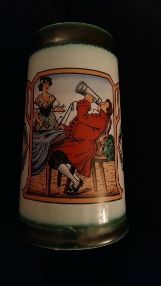 Mccoy Usa Pottery Pint Beer Stein Mug German Writing & Scene