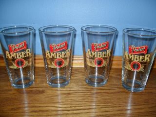 4 Point Amber Wisconsin Beer Glasses,  Pint Size -