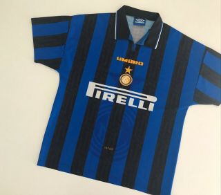 Inter Milan 1996/98 Umbro Home Football Shirt L Mens Vintage Soccer Jersey