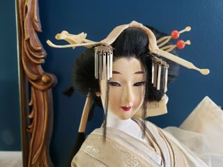 Large Vintage Nishi & Co.  Ltd “snow Queen” Japanese Geisha Doll On Wood Base 23 "