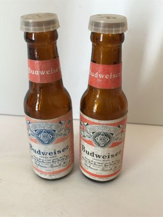 Vintage Budweiser Mini Glass Beer Bottle Salt And Pepper Shakers 4” Tall