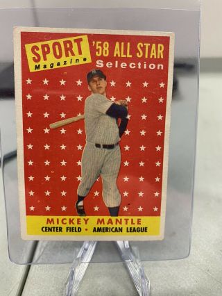 1958 Topps All - Star 487 Mickey Mantle Ex - Hof Vintage Baseball