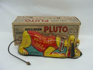 1939 Marx Walt Disney Tin Wind Up Roll Over Pluto Dog Chartoon Toy W/ Box