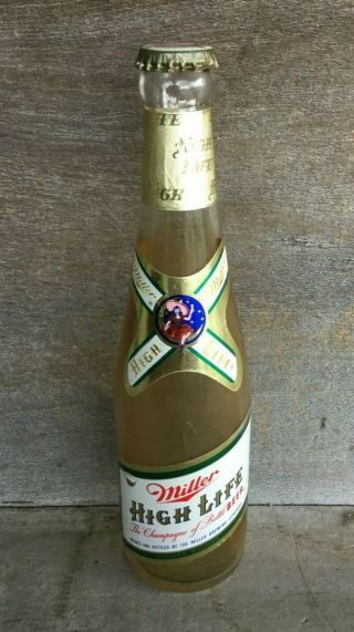 Vintage Miller High Life Beer Bottle 12 Ounce Clear Bottle With Bottle Cap
