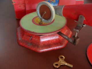 Jack and Jill Child ' s Phonograph with Horn /records Not Victor in CASE 3