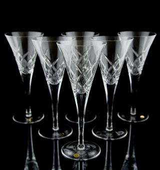Vintage Cut Crystal Water Wine Glasses,  Set Of (6),  Trumpet V - Shape,  Slovakia