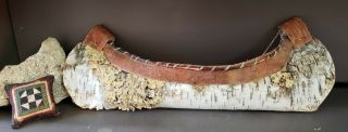 Handcrafted Native American Indian Birch Bark Canoe Large Woven With Sinew