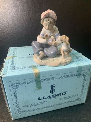 Vintage Lladro Figurine 5450 Boy Dog " I Hope She Does " Retired W Box