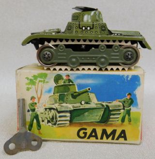 Vintage Gama German Tin Litho Wind Up Toy Tank W Box