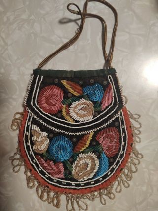 19th C Native American Indian Iroquois Beaded Pouch Bag Purse Northeast Woodland