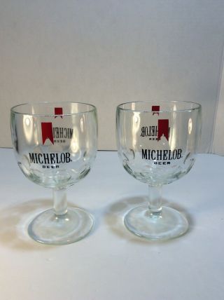 Set Of 2 Vintage Michelob Stemmed Thumbprint Goblet Beer Glasses Bar Ware