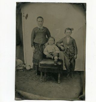 1870s 5 X 7 Tintype Photo Of Children,  Probably Taken By Traveling Photographer