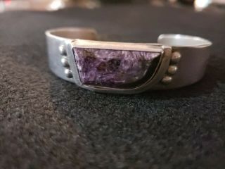 Navajo Vintage Sterling Silver Cuff Bracelet With Purple Turquoise.