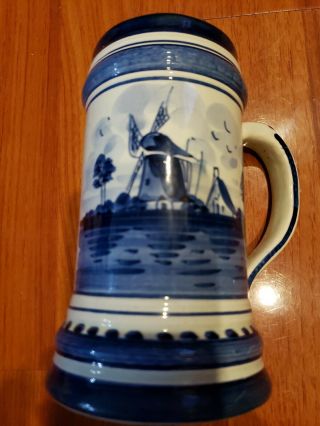 Blue Delft Windmill Flowersceramic/porcelain Beer Mug Hand Painted Holland No129