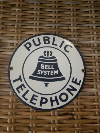Public Telephone Bell System Enamel Sign 7 " Vintage?