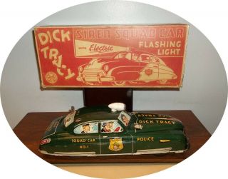 Dick Tracy Police Squad Car Siren,  Light,  Wind Up Marx Box
