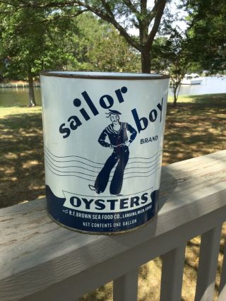 Vintage Sailor Boy 1 Gallon Oyster Can/tin With Lid -
