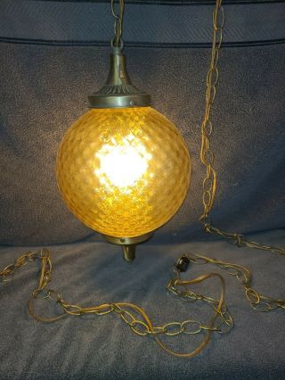 Vintage Retro Mid Century Modern Glass Hanging Swag Lamp Light W/ Chain