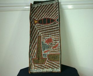 Vintage Australian Aboriginal Art Bark Painting Signed R Kemp