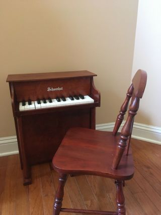 Vintage Schoenhut Childs Upright Piano 25 Keys With Wooden Chair
