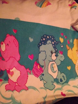 Vintage Care Bears Full Bedding Sheet Set Rainbow Hearts TCFC Flat Fitted Bed 2