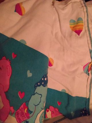 Vintage Care Bears Full Bedding Sheet Set Rainbow Hearts TCFC Flat Fitted Bed 3