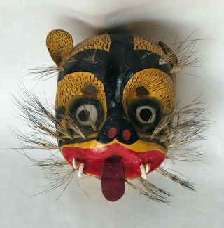 Mexico Folk Art Carved Wood Painted Tiger Mask