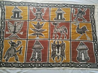 Authentic African Handwoven Pictorial Mud Cloth Fabric From Mali 58 " By 39.  5 "