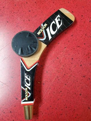 Molson Ice 9 Inch Hockey Stick Blade And Puck Wood Beer Tap Handle