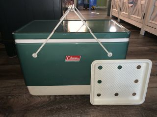 Coleman Vtg Metal Green Picnic Cooler W/tray Deli Ice Chest Handles