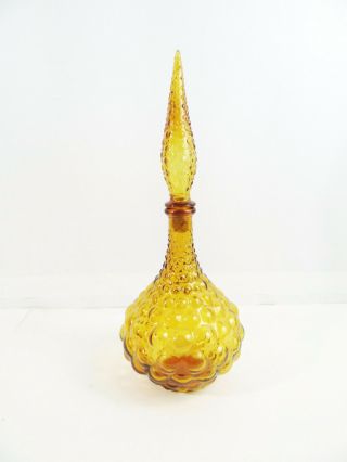 Vtg Mid - Century Modern Decanter Genie Bottle Honey Amber Italian Art Glass 16.  5
