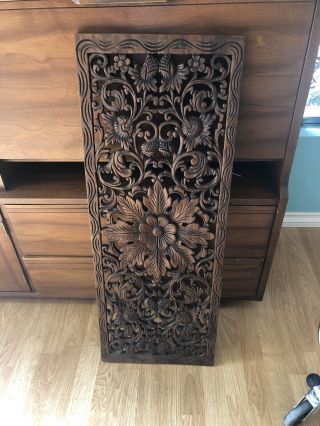 Hand Carved Wood Wall Panel - Art - Hibiscus