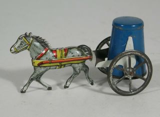 Ca1910 Tin Lithograph Penny Toy - Horse Drawn Upright Water Tank Wagon Penny Toy