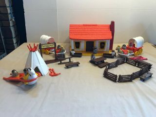 Vtg Romper Room Weebles West Ranch Western Town Play Set Tepee Indian