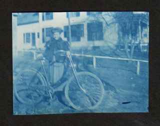 1899 High Wheel Bicycle Woman Cyanotype Photo