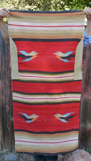 Old Rio Grande Striped Double Saddle Blanket Rug - Pictorial Birds - 58 " X 27.  5 "