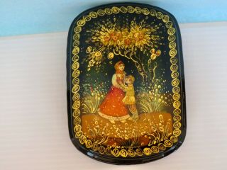 Russian Black Lacquer Hand Painted Music Box " Lara 