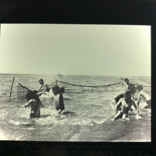 Pinewood Sanatorium Patients Bathing In The Sea Magic Lantern Glass Slide Photo