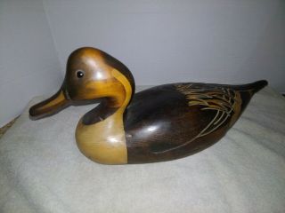 Vintage Carved Wooden Duck Decoy Signed Tom Taber