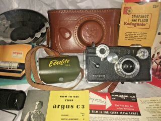 VTG Argus C3 Rangefinder 35mm Film Camera 50mm Cowhide Leather Case & MORE 2