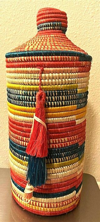 Handwoven Basket Sisal Vase W/Lid Made in Rwanda | 10 