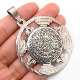925 Sterling Silver Vintage Mexico Aztec Calendar Design Pendant