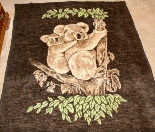 Vintage Biederlack Blanket Throw Koala Bear & Cub Reversible Usa 74×60 Usa