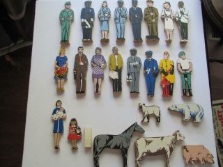 23 Vintage Guidecraft Standable Wood Block Figures Multicultural People Animals